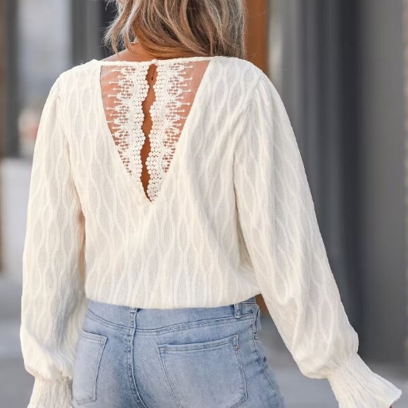 Ivory Smocked Trumpet Sleeve Blouse - Picture 2 of 5